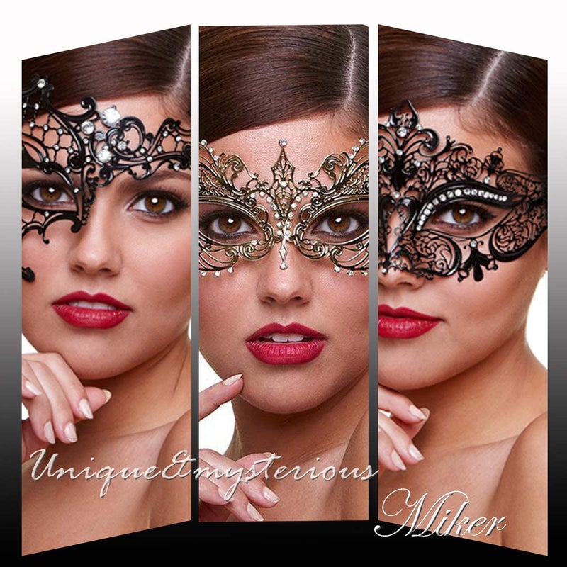MYMENU Masquerade Mask for Couples Women Metal Rhinestone Venetian Party Evening Prom ball (Queen Gold) - Image 5